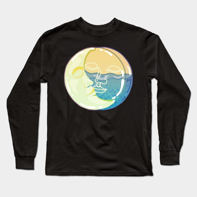 Vintage Sun and Moon Faces Long Sleeve T-Shirt by NOSSIKKO